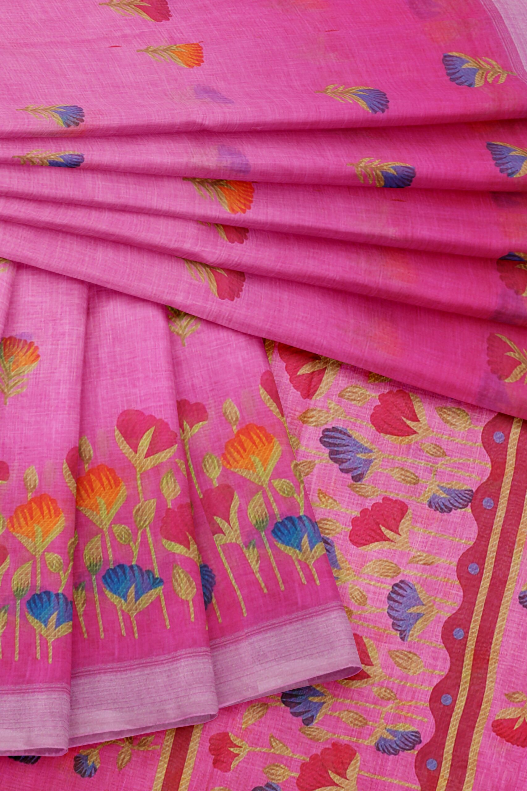 Pink saree with white border - Image 5