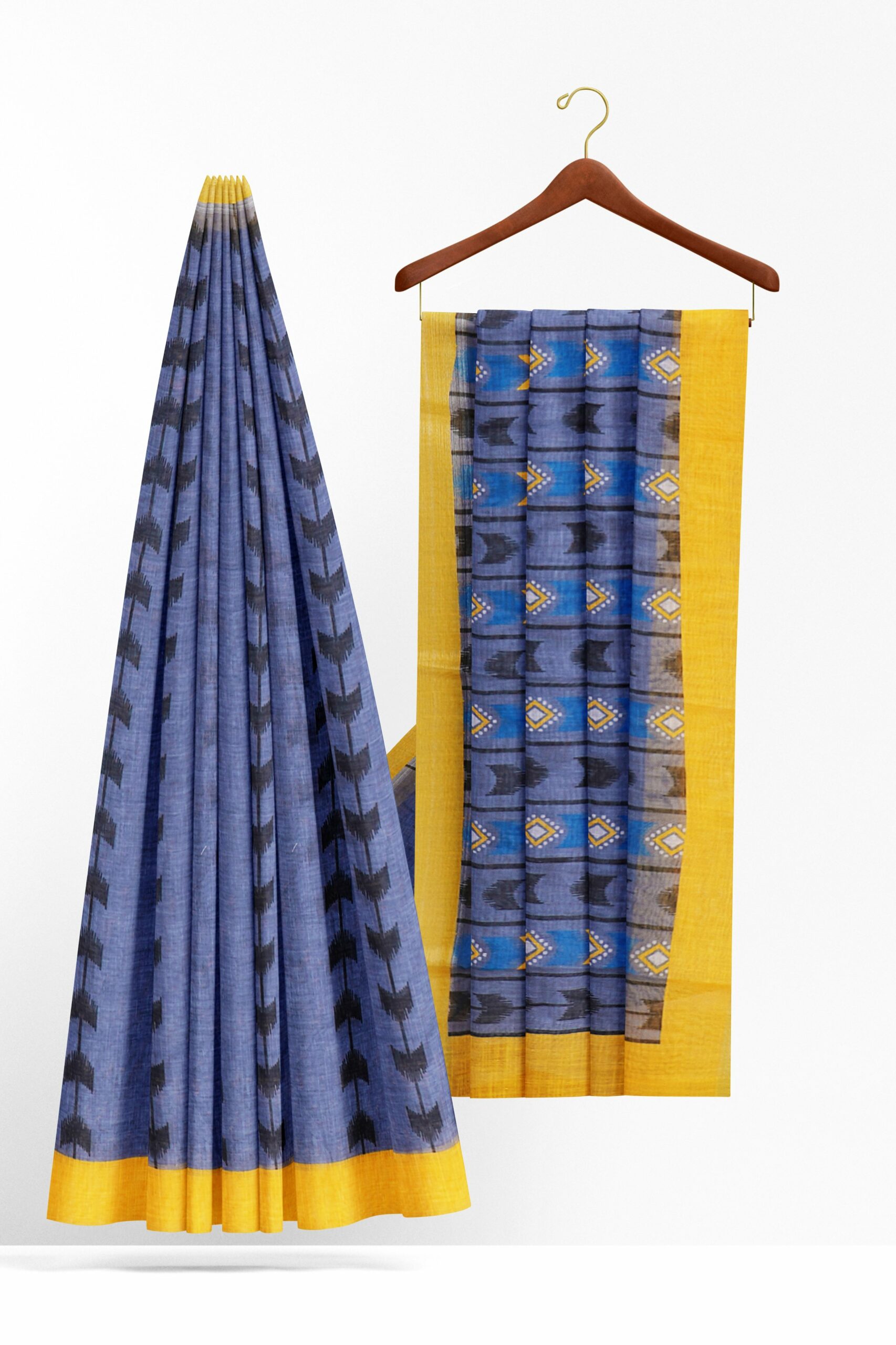 Purple saree with yellow border - Image 2