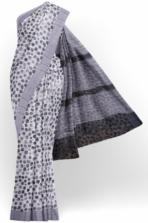 White dotted saree with grey border