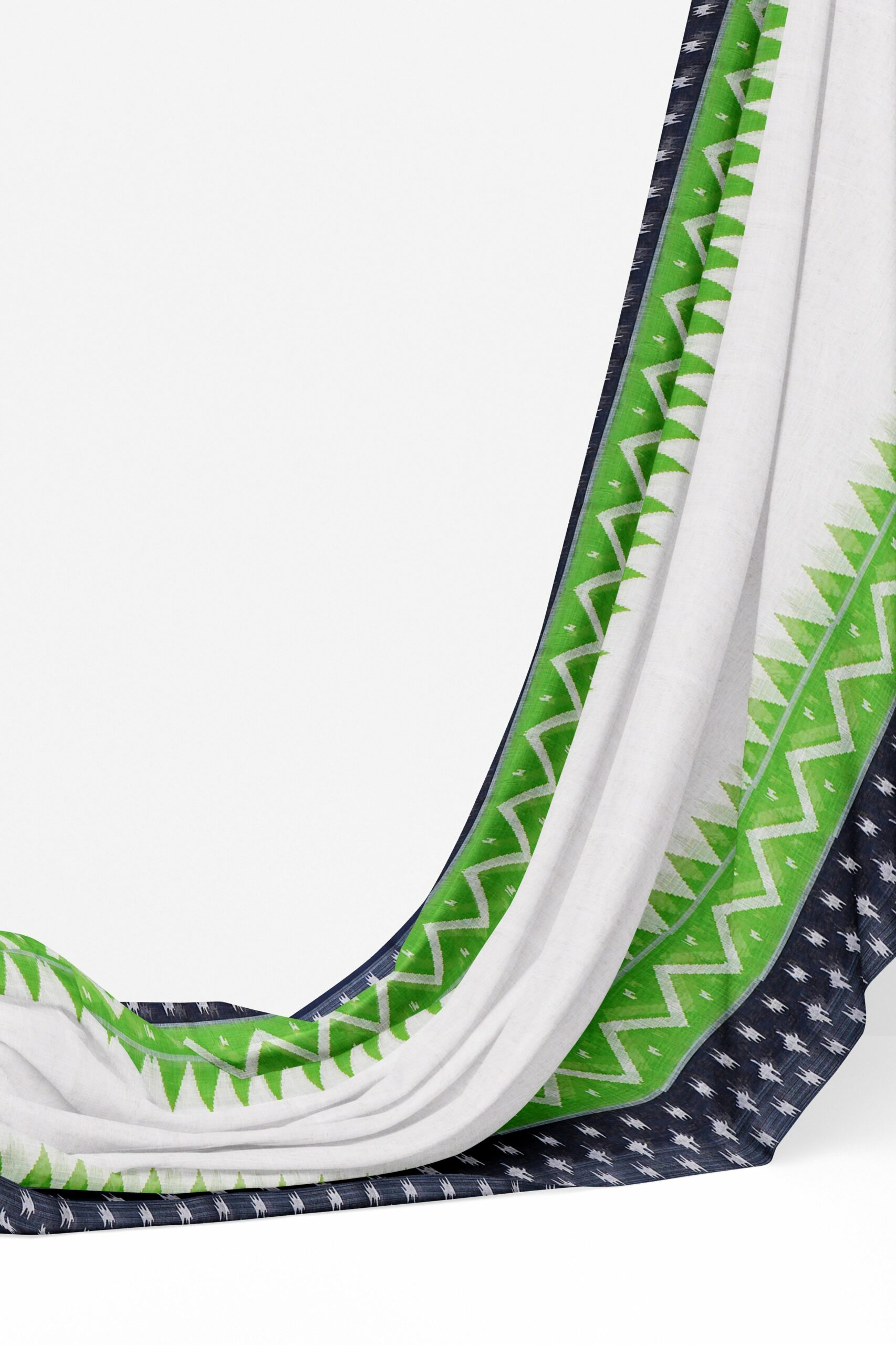 White saree with black and green border - Image 3