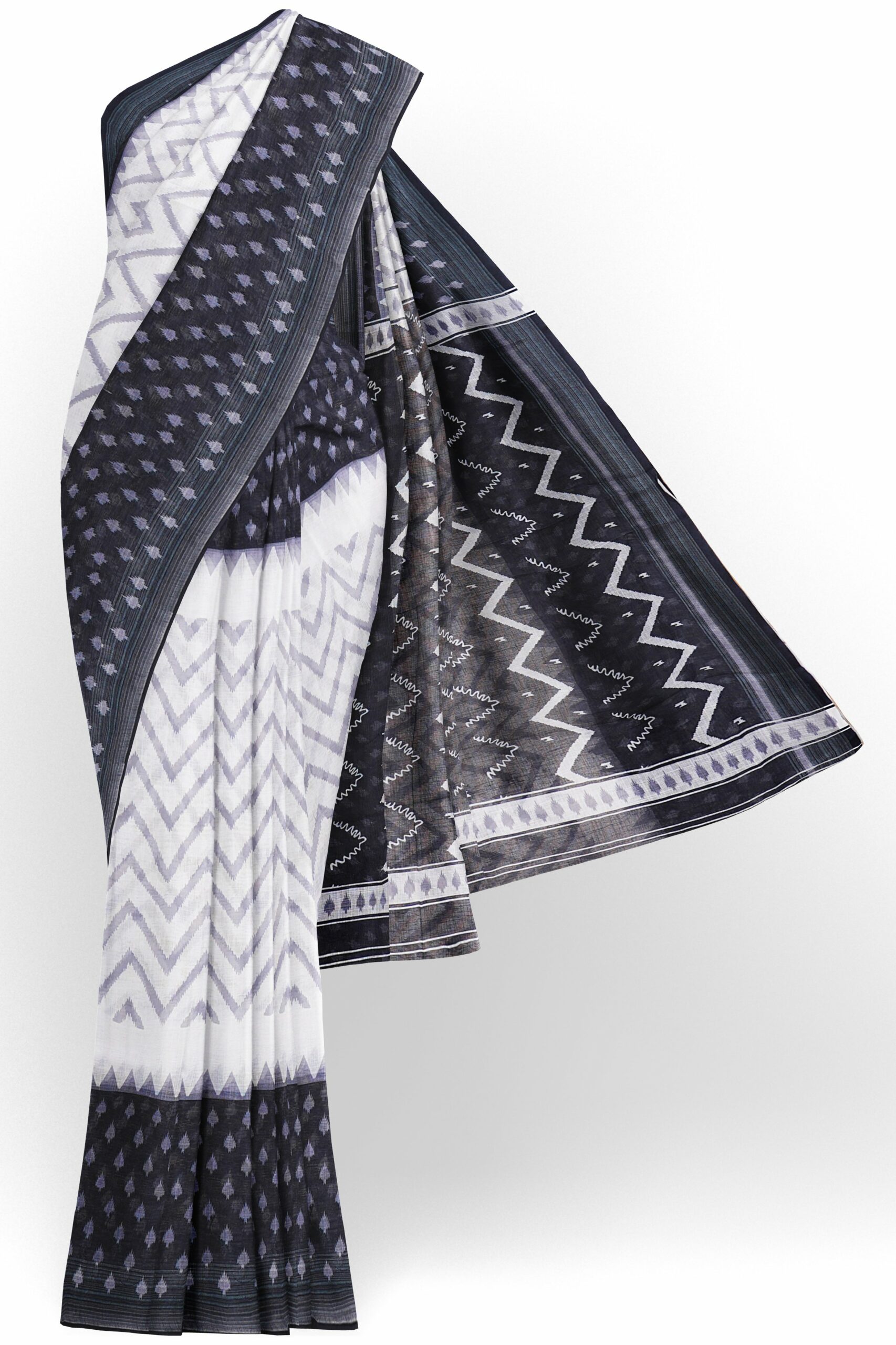 White saree with black border