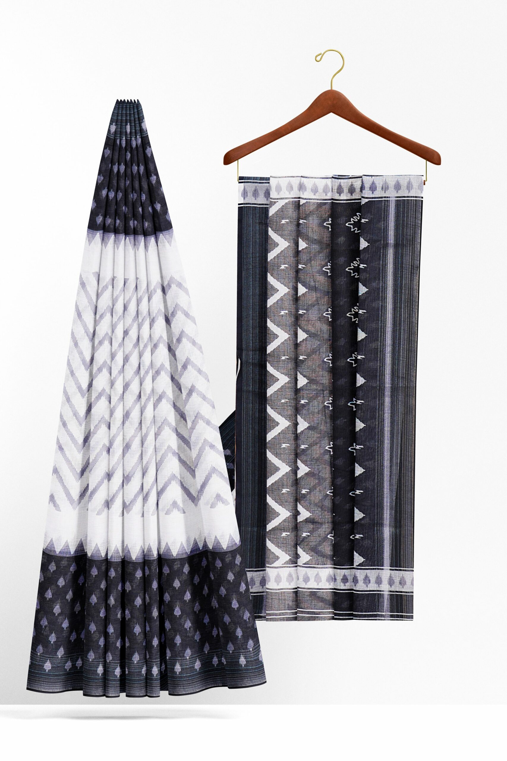 White saree with black border - Image 2