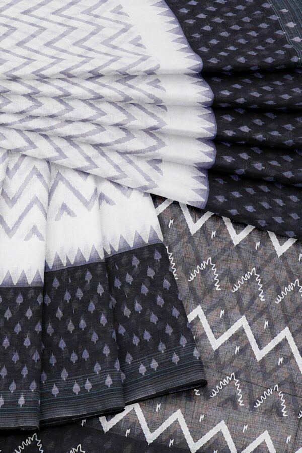 White saree with black border - Image 5