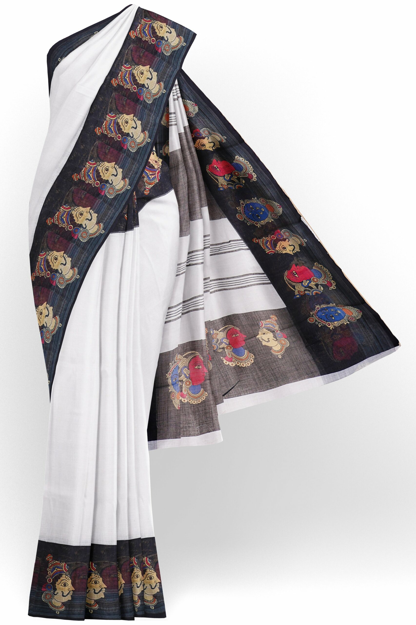 White saree with black border