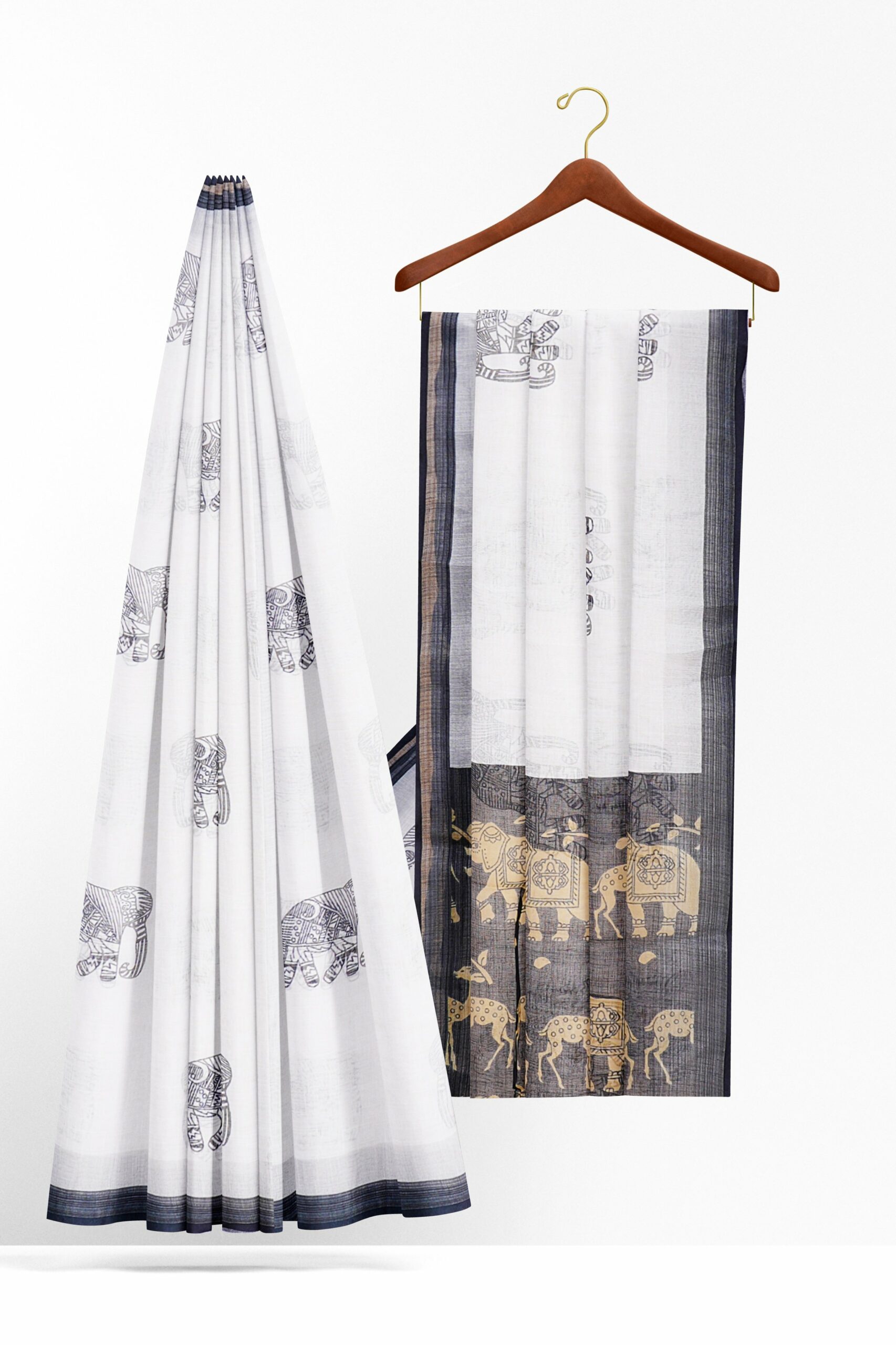 White saree with black border - Image 2