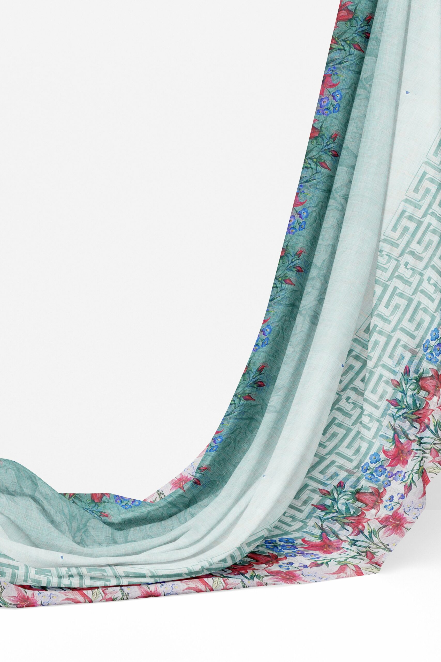 White saree with floral design border - Image 3