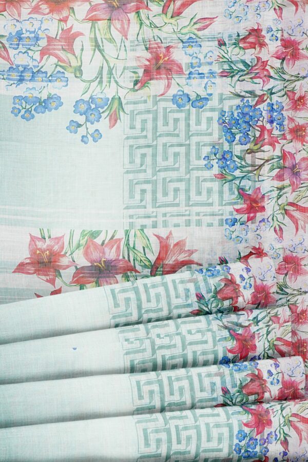 White saree with floral design border - Image 4