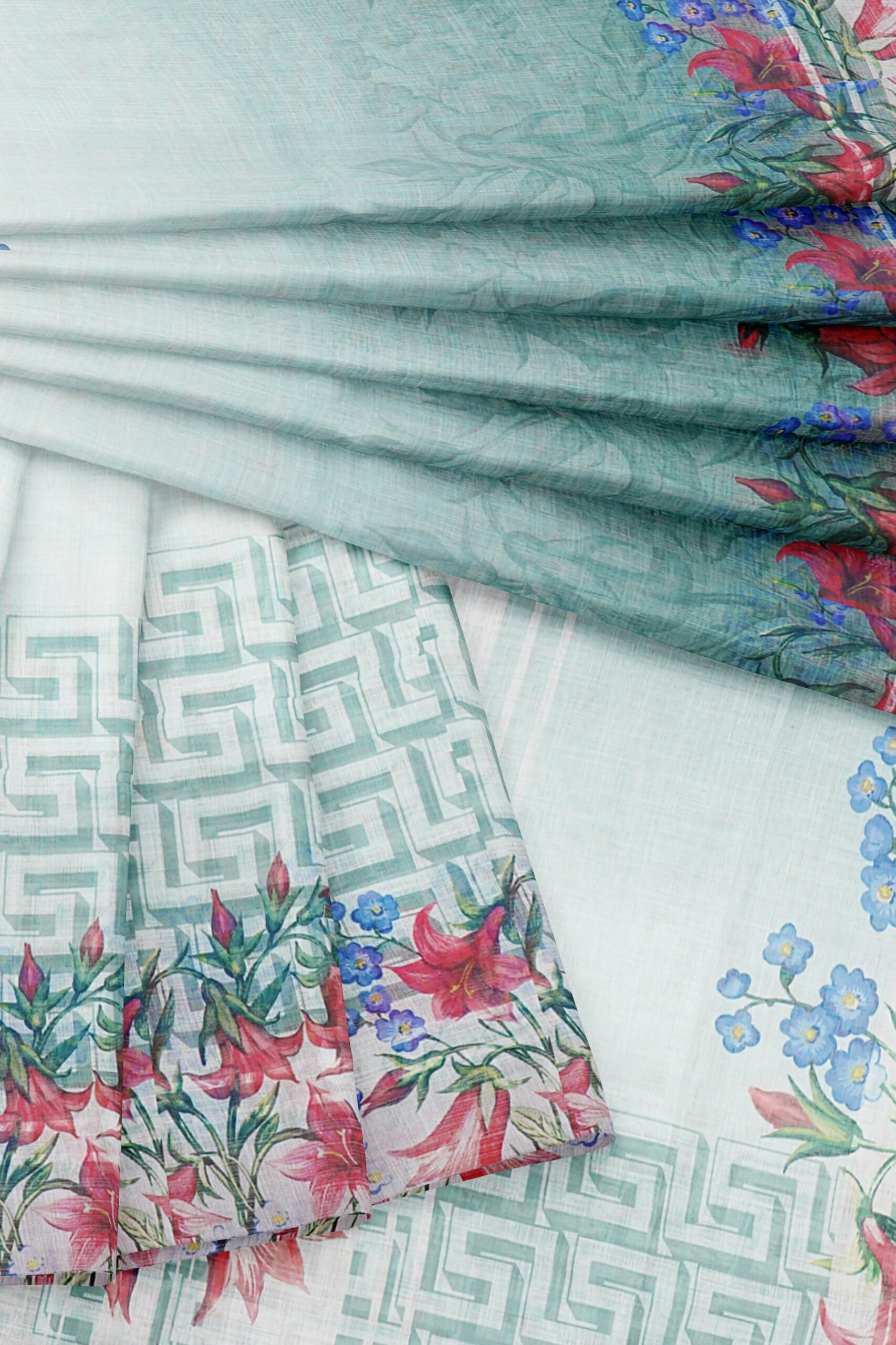 White saree with floral design border - Image 5