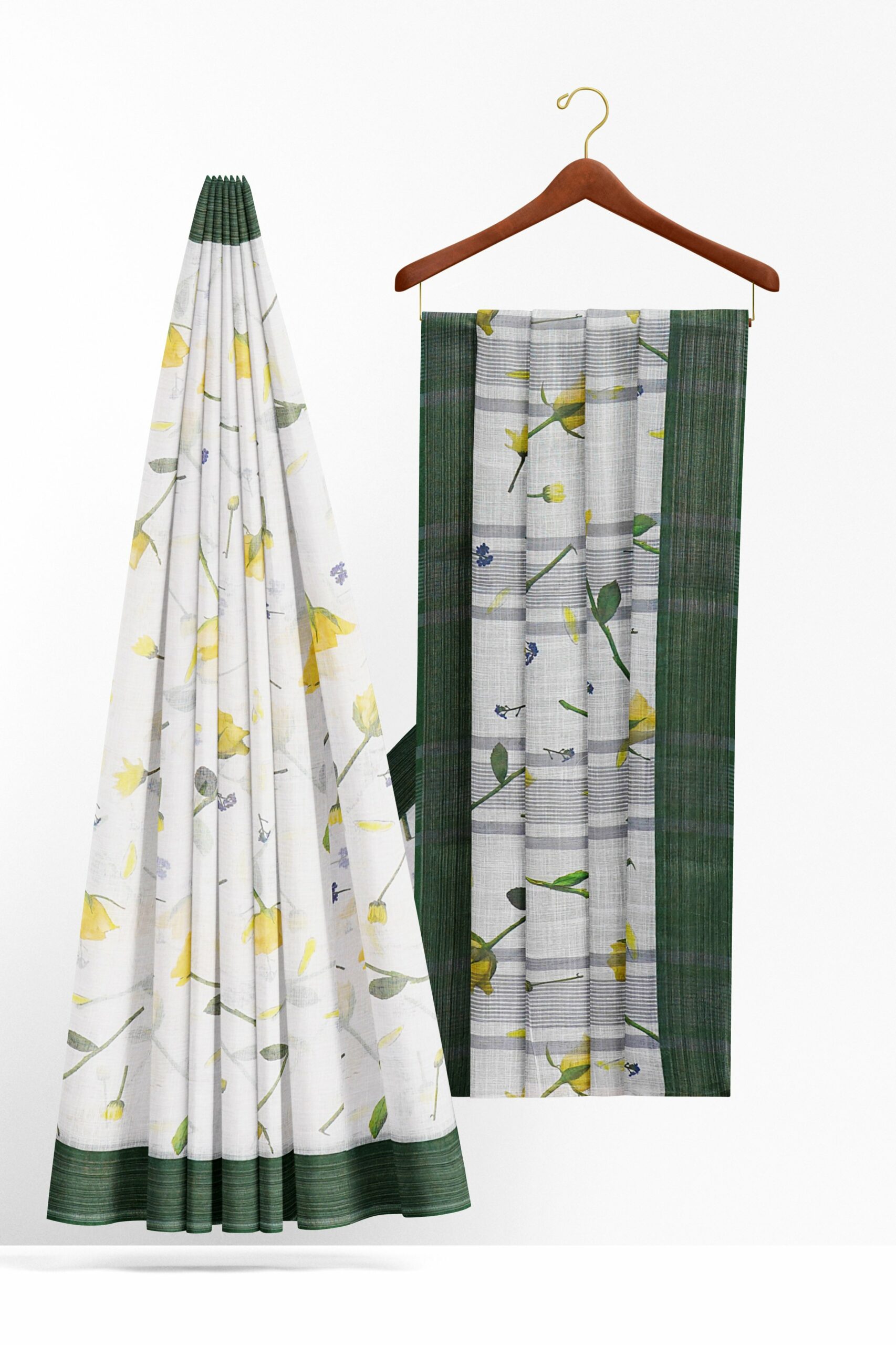 White saree with green border - Image 2