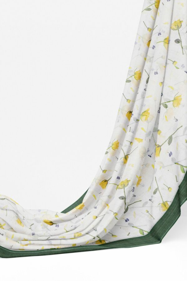 White saree with green border - Image 3