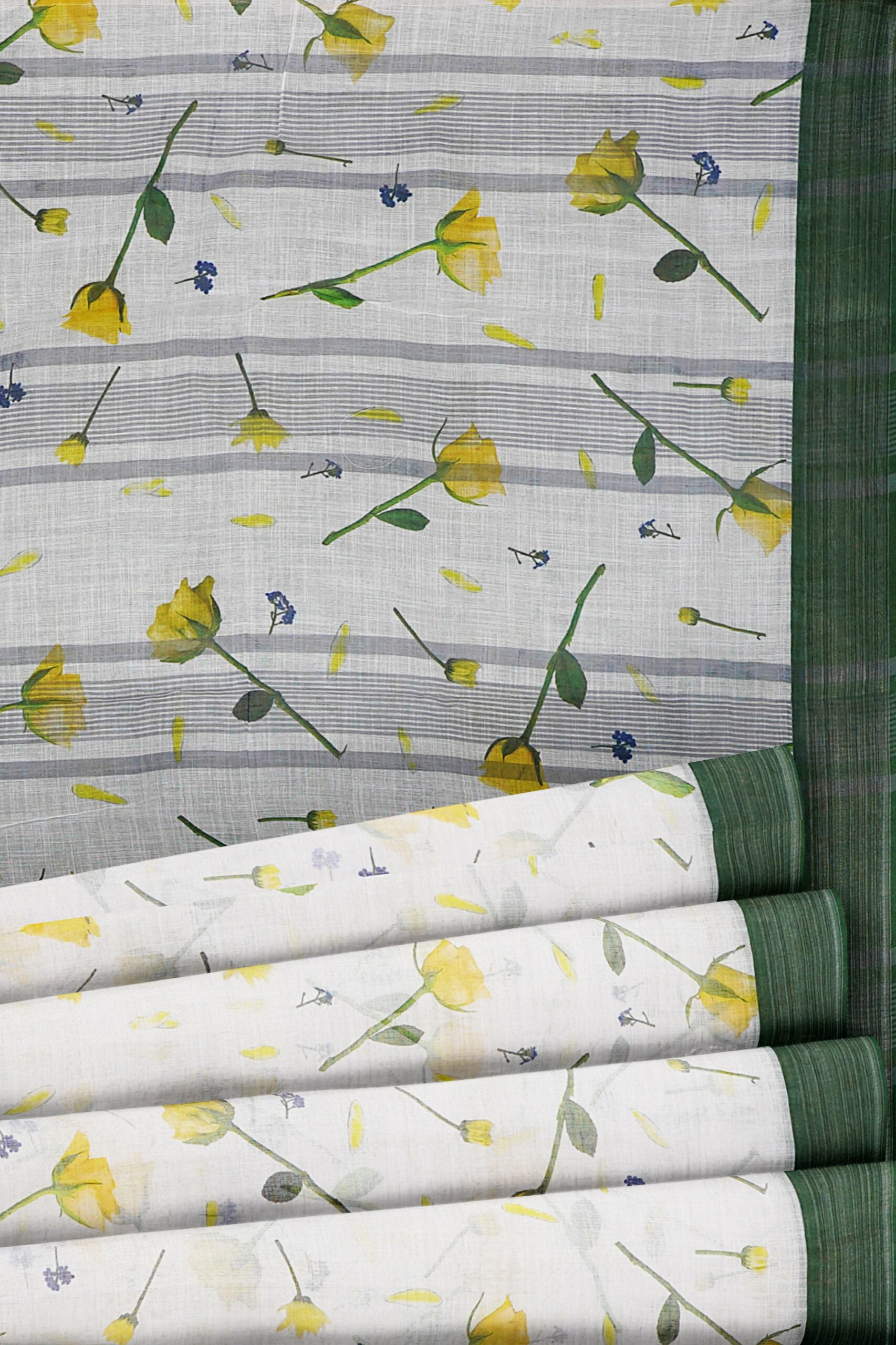 White saree with green border - Image 4