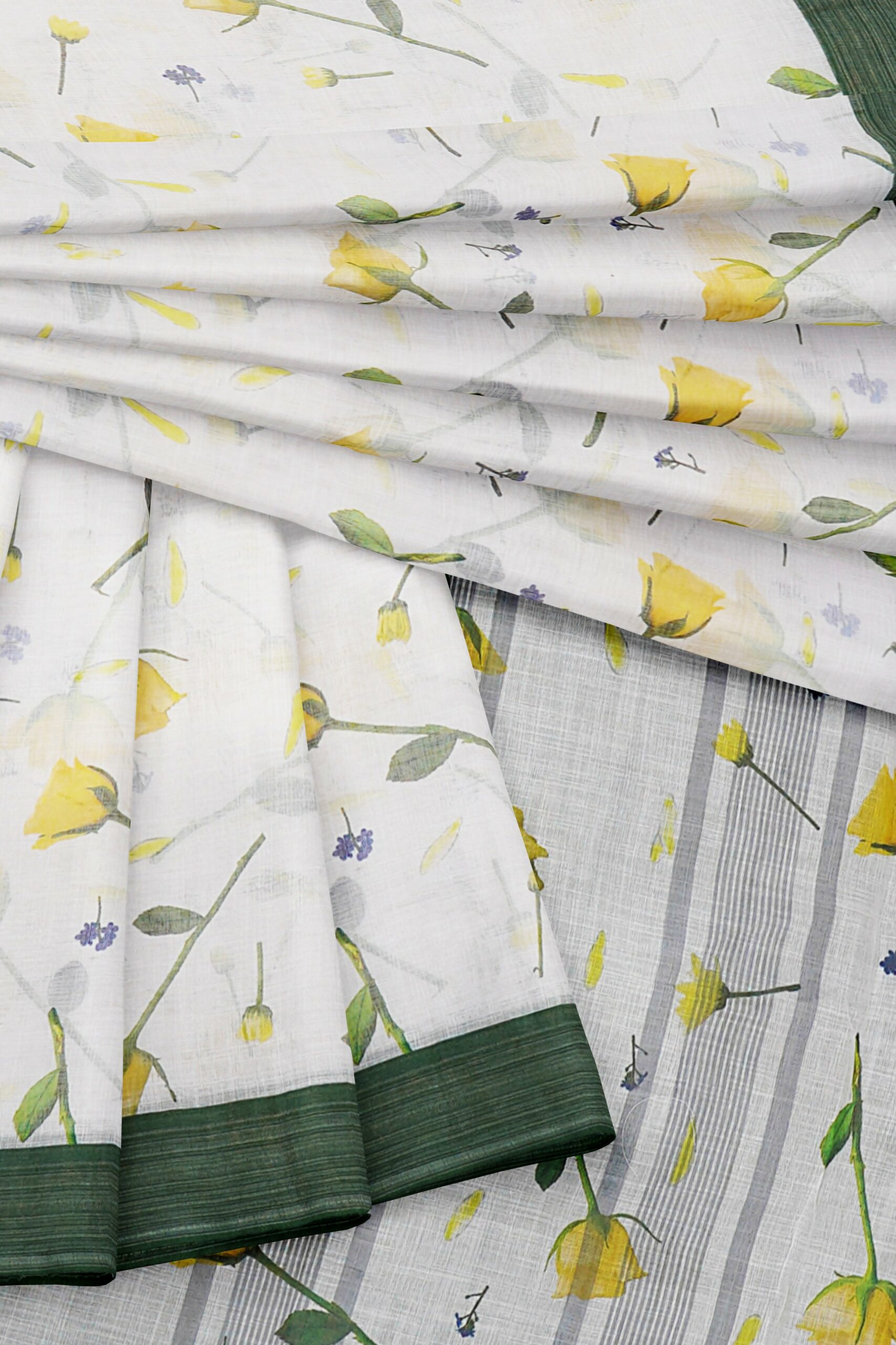 White saree with green border - Image 5