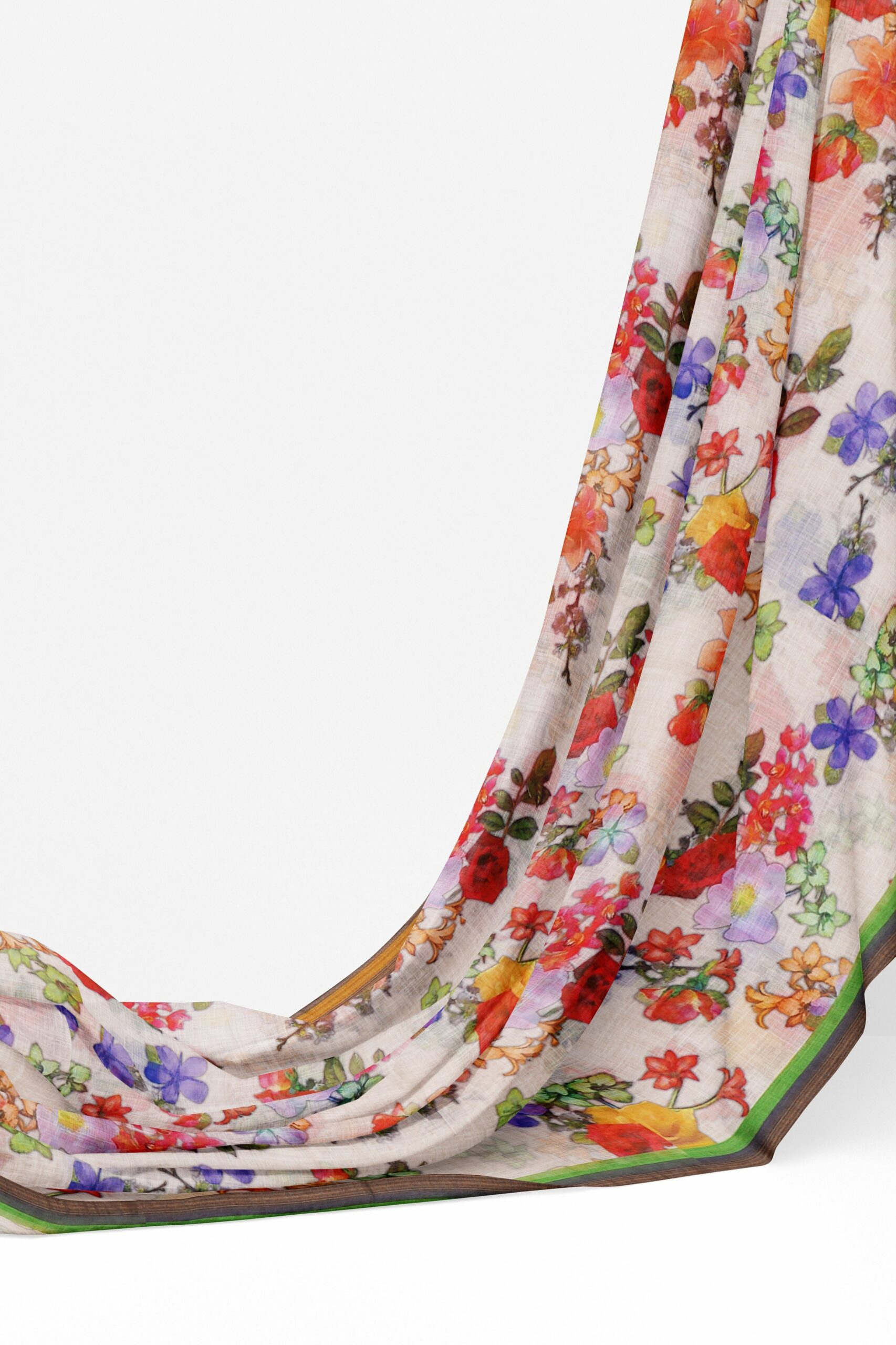 White saree with green grey border - Image 3