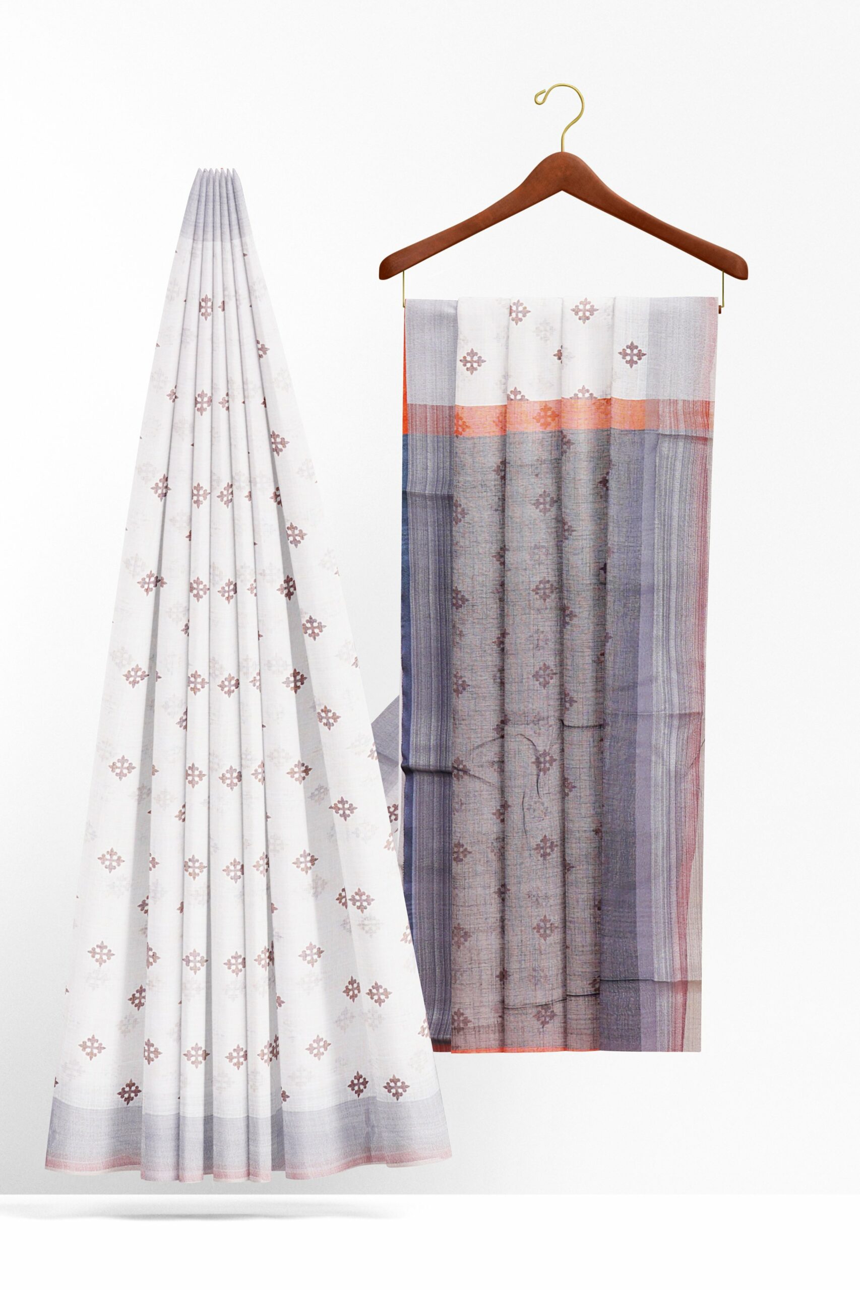 White saree with light grey border - Image 2