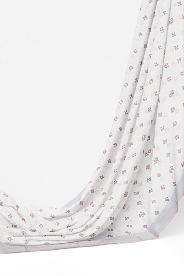 White saree with light grey border - Image 3