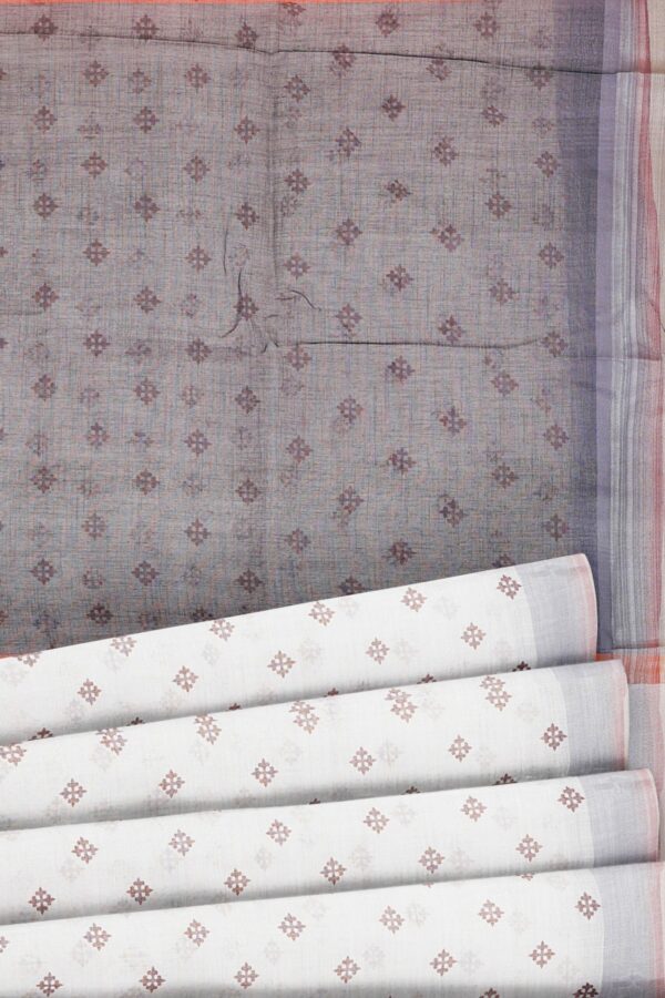 White saree with light grey border - Image 4