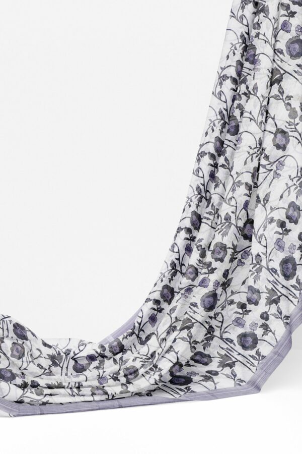 White saree with light purple border - Image 3