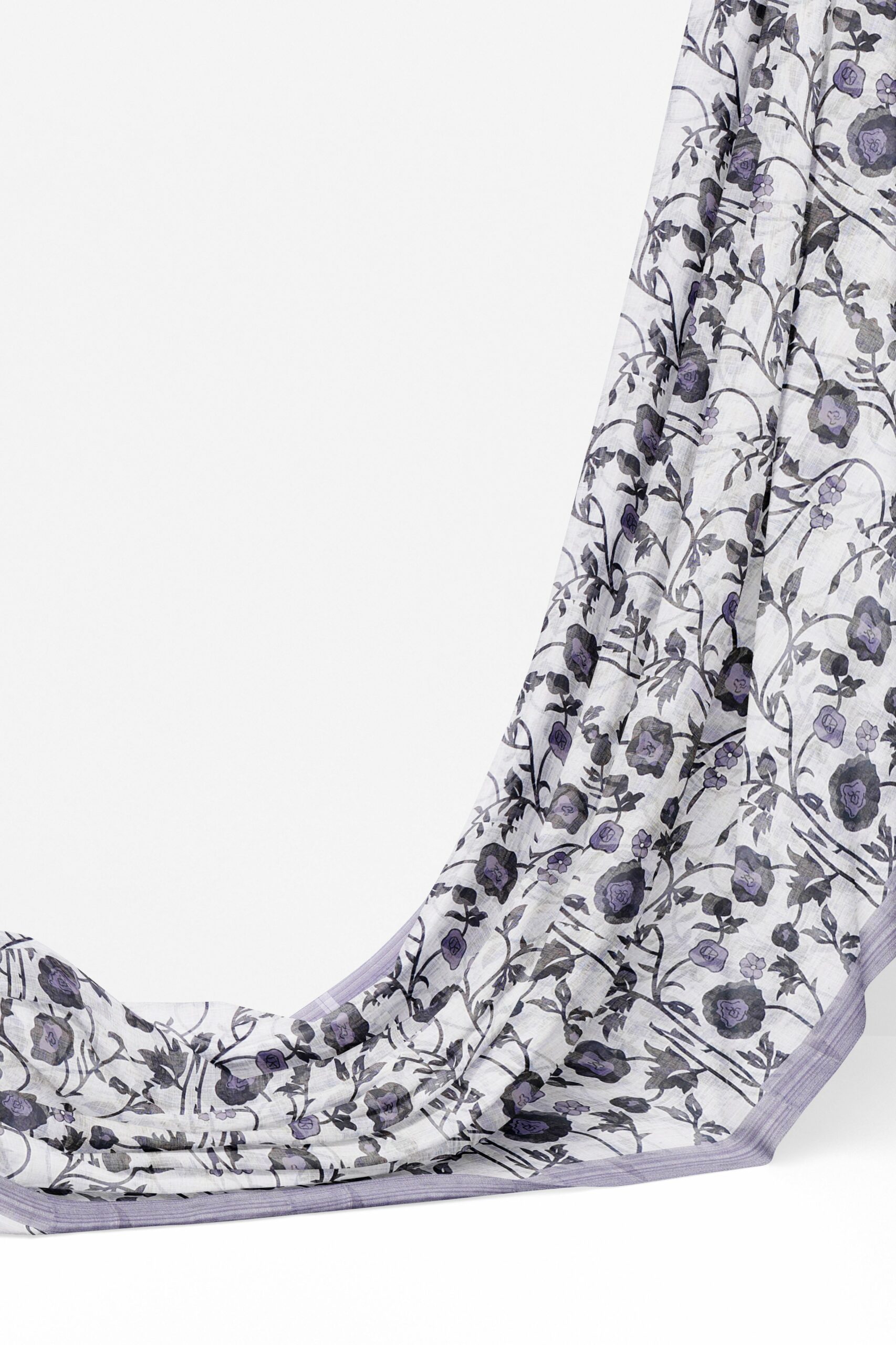 White saree with light purple border - Image 3