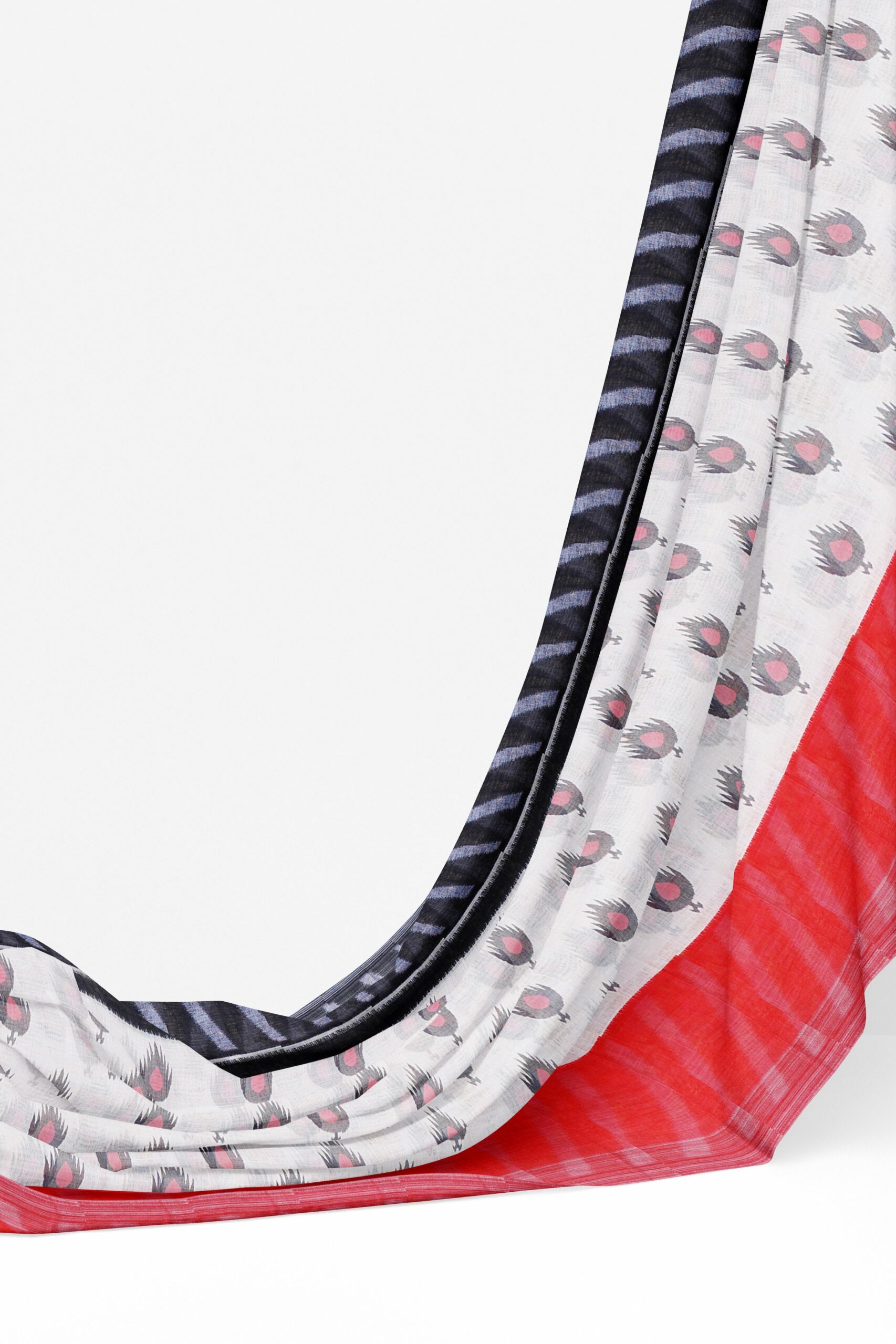 White saree with red and black border - Image 3