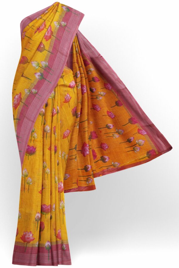 Yellow saree with pink border