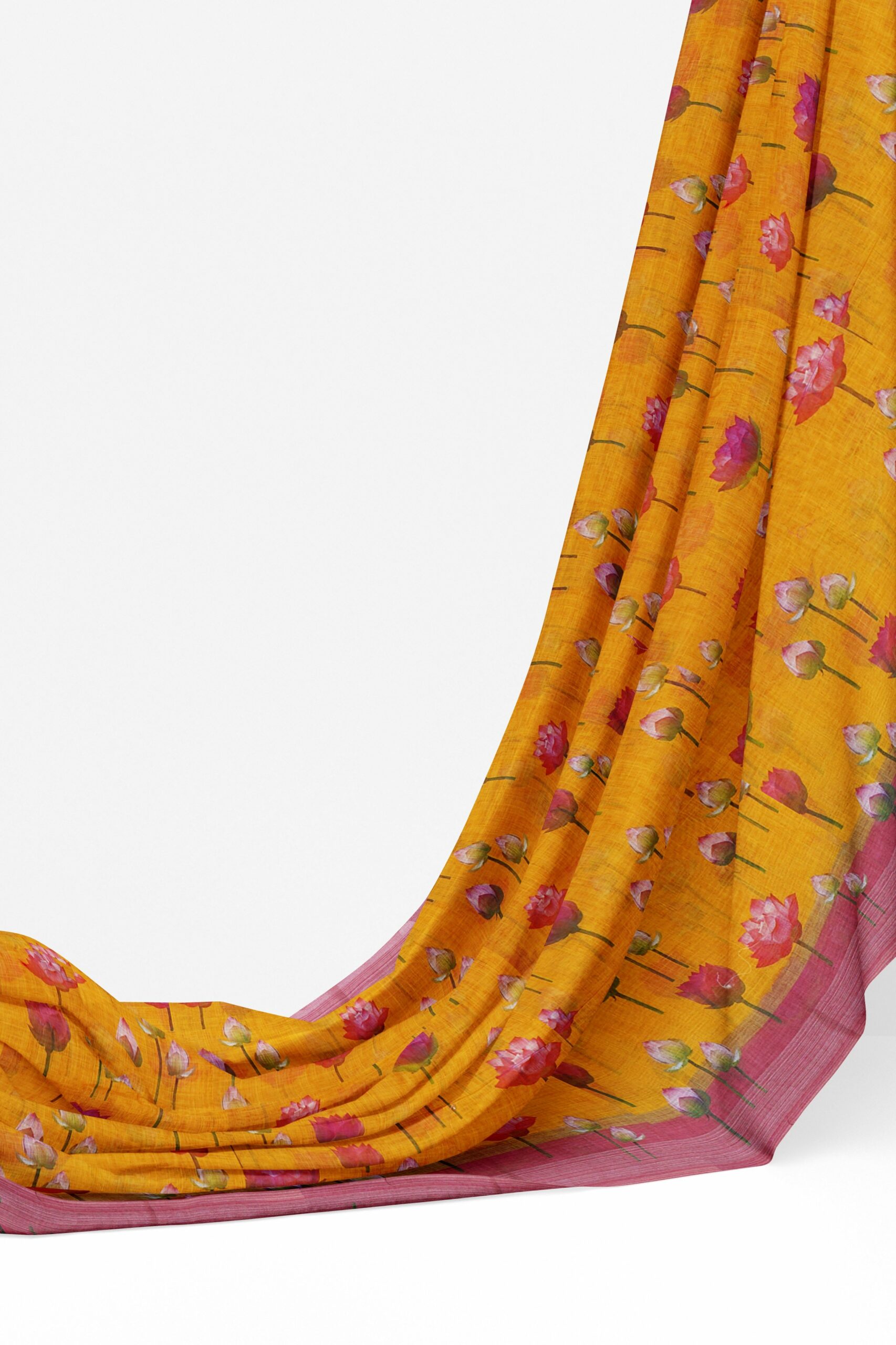 Yellow saree with pink border - Image 3