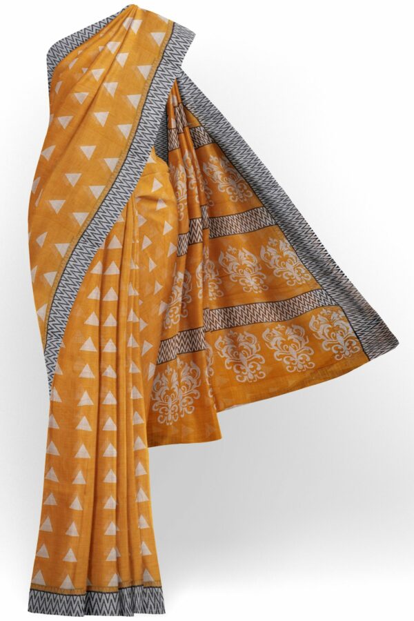 Yellow saree with white border