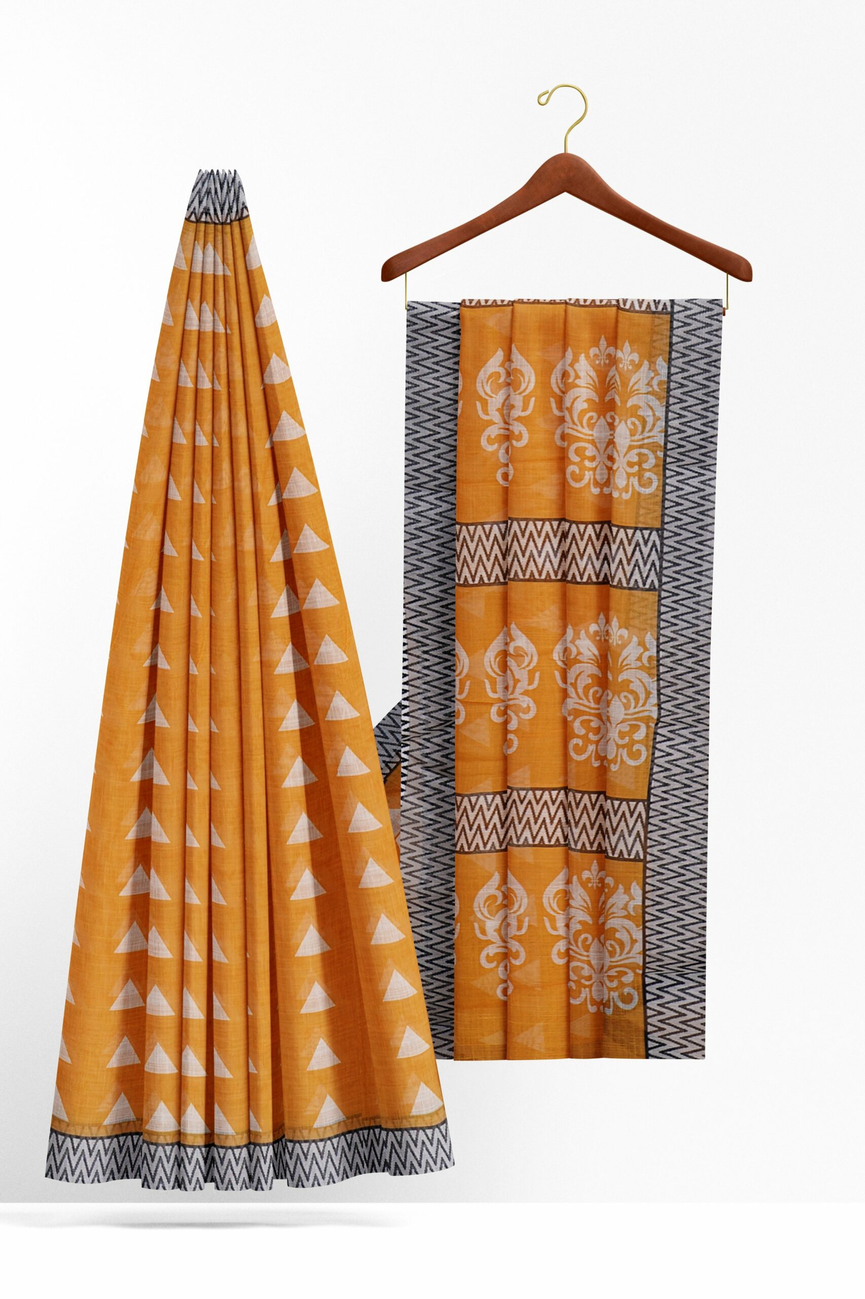 Yellow saree with white border - Image 2
