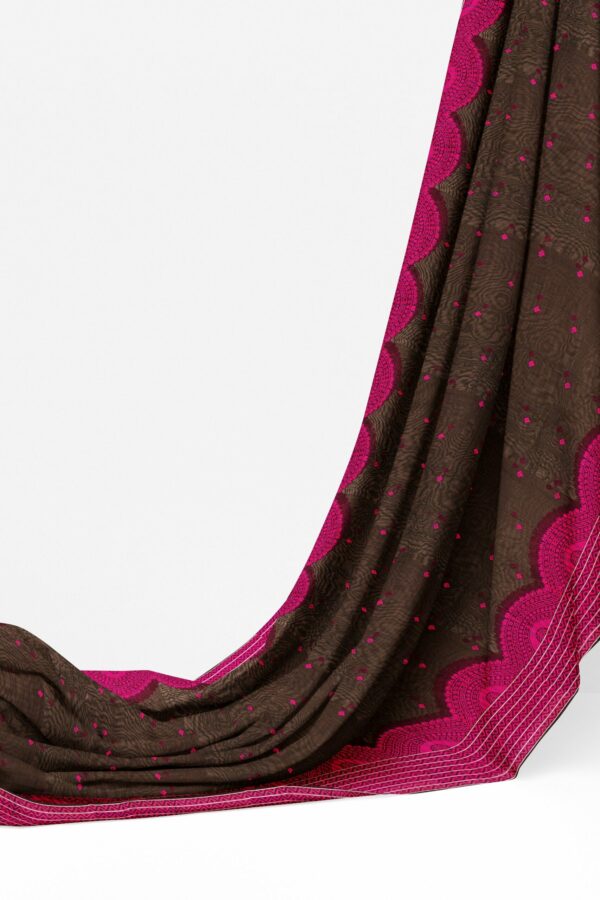 Brown saree with pink border - Image 3