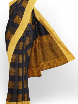Dark blue saree with yellow border