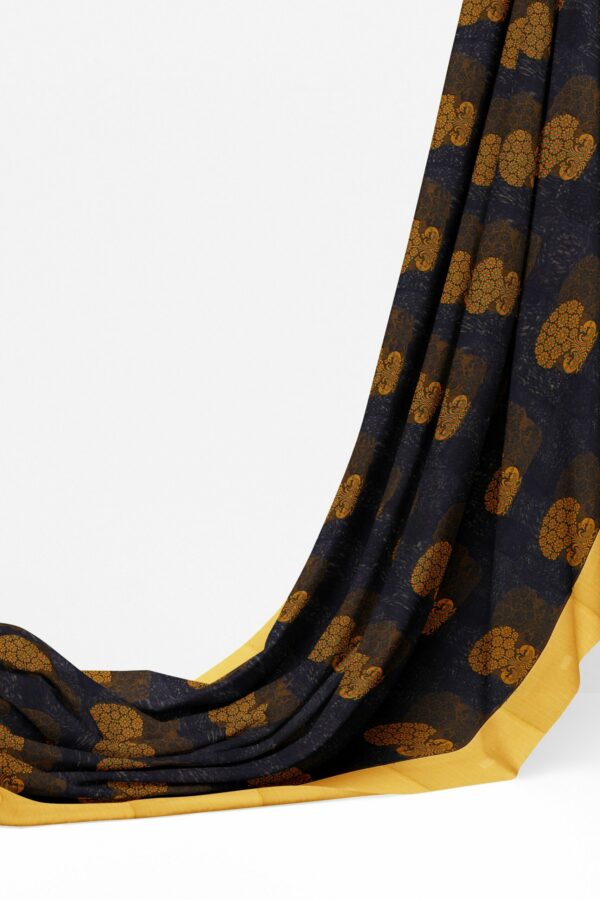 Dark blue saree with yellow border - Image 3