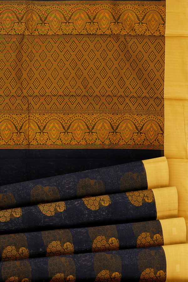 Dark blue saree with yellow border - Image 4