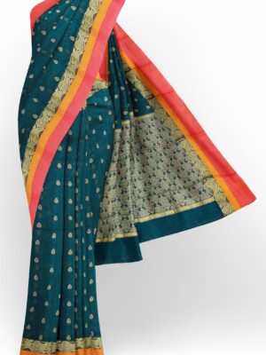Dark green saree with orange border