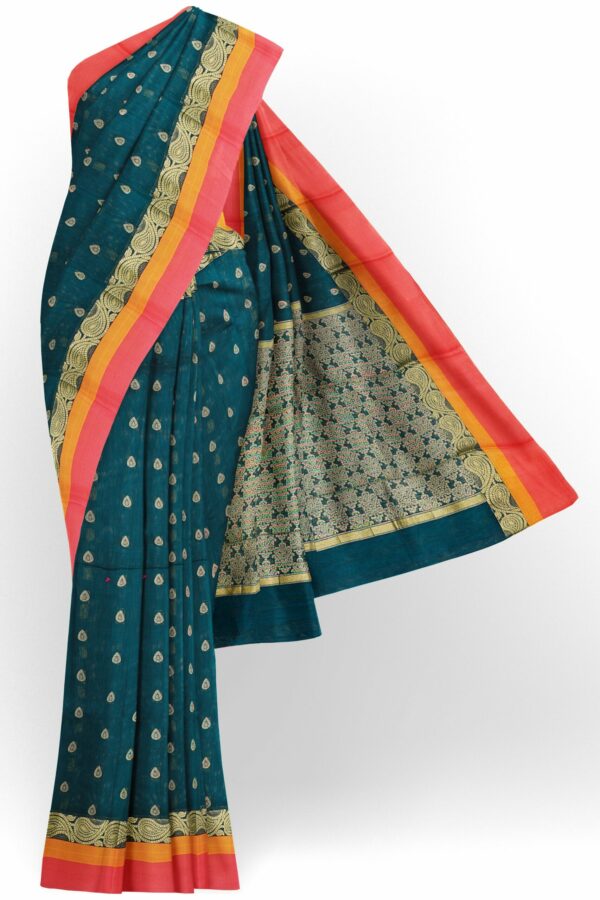 Dark green saree with orange border