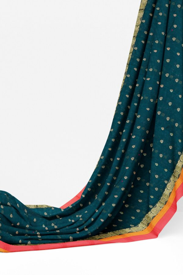 Dark green saree with orange border - Image 3
