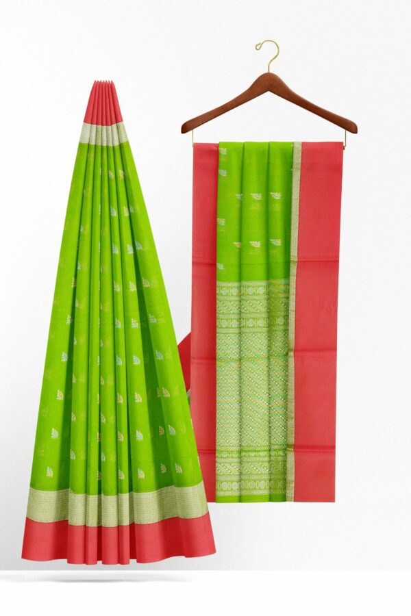 Green saree with red border - Image 2