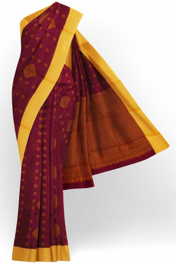 Maroon saree with yellow border