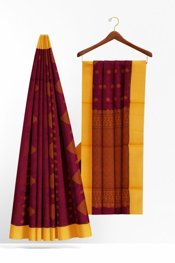 Maroon saree with yellow border - Image 2