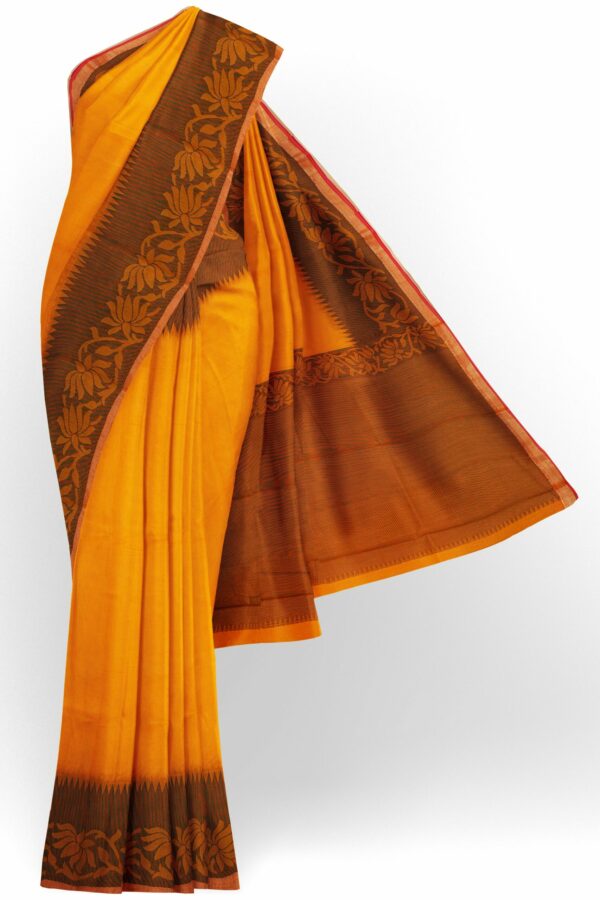 Orange saree with brown border