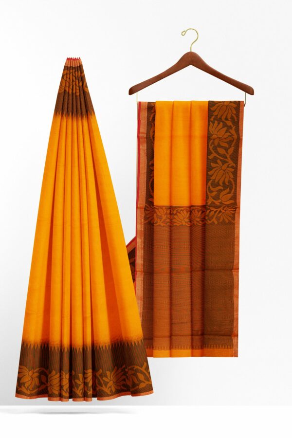Orange saree with brown border - Image 2
