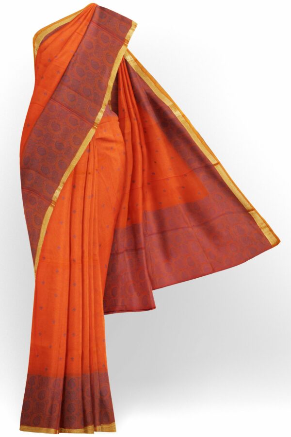 Orange saree with golden colour border
