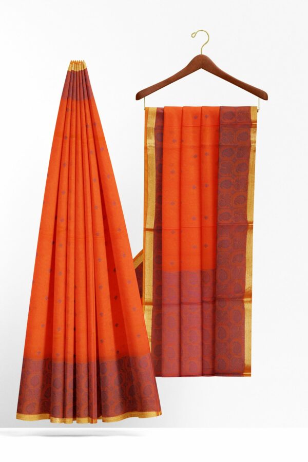 Orange saree with golden colour border - Image 2