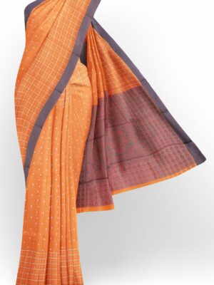 Orange saree with grey border