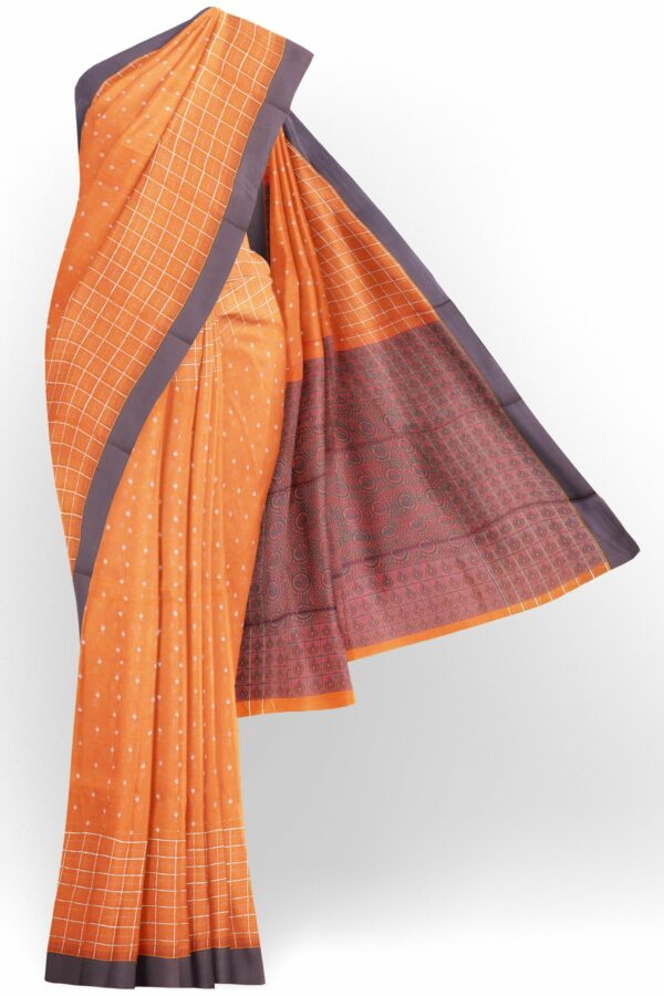 Orange saree with grey border