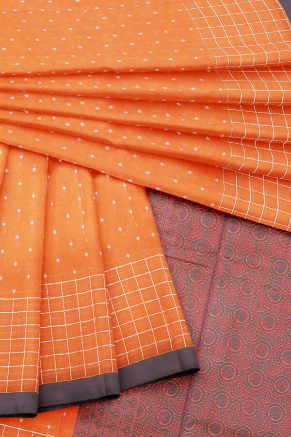 Orange saree with grey border - Image 5