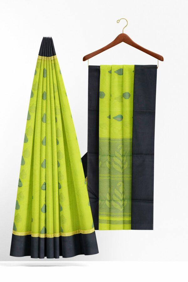 Parrot green saree with dark green border - Image 2