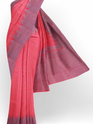 Pink saree with light purple border