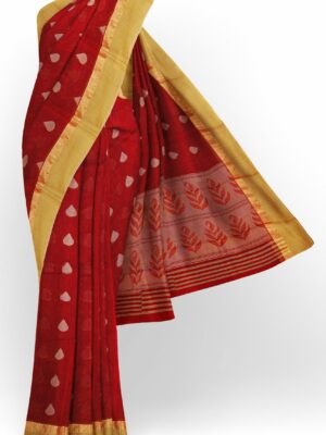 Red saree with golden colour border
