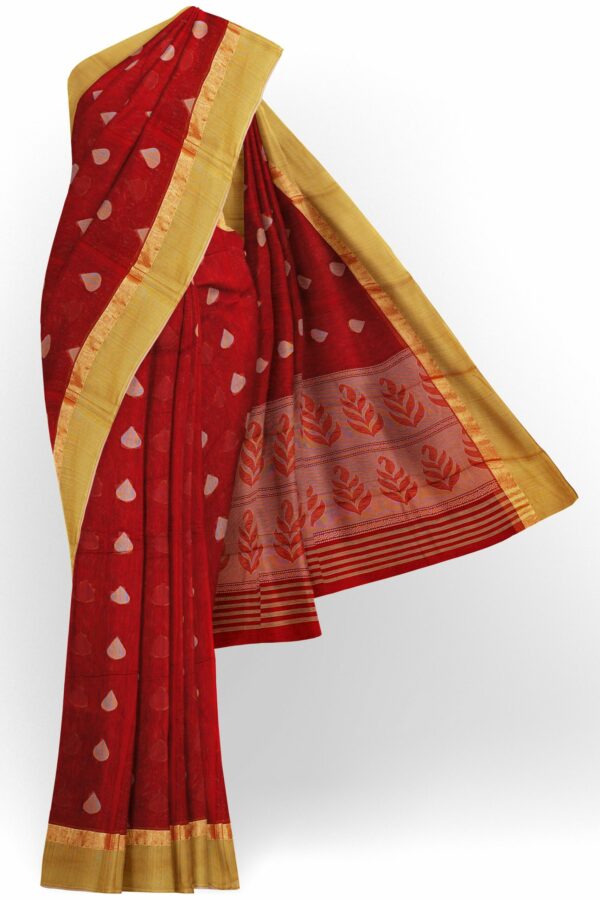Red saree with golden colour border
