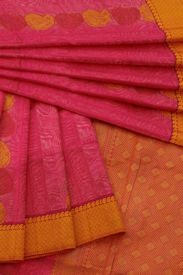 Red saree with orange border - Image 5