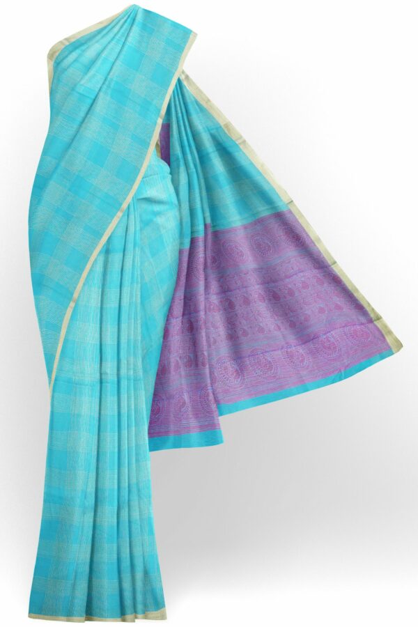 Sky blue saree with golden colour border